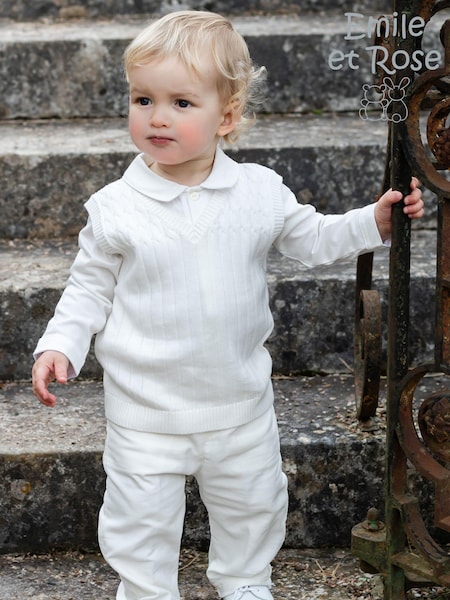 Emile Et Rose Ivory Cream 100% Cotton Tank Top, Trousers & Shirt 3pc Set (156896) | £66