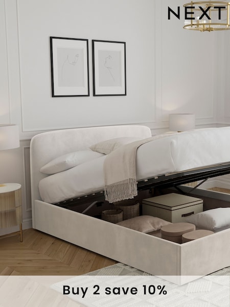 Natural Oyster Soft Velvet Matson Upholstered Ottoman Storage Bed Frame (205703) | £575 - £675