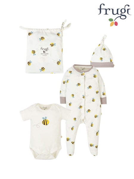 Frugi Cream Organic Cotton Buzzy Bee 3 Piece Gift Set (216435) | £32