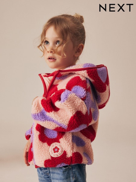 Red Hooded Floral Print Zip Fleece Jacket (3mths-7yrs) (378119) | £18 - £20