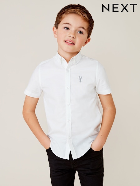 White Logo Short Sleeve Cotton Rich Oxford Shirt (3-16yrs) (514066) | £10 - £15