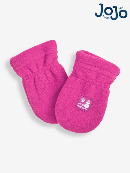 JoJo Maman Bébé Fuchsia Pink Polarfleece Pop-On Mittens (535537) | £11.50
