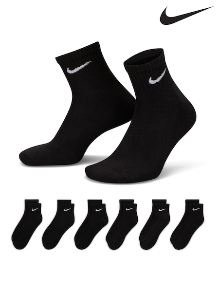 Nike Black Ankle Everyday Cushioned Socks 6 Pack (666050) | £20
