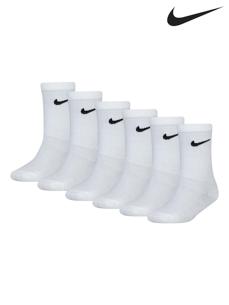 Nike White Little Kids Crew Socks 6 Pack (903471) | £14