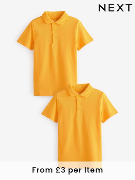 Yellow Regular Fit Cotton School Short Sleeve Polo Shirts 2 Pack (3-16yrs) (939593) | £6 - £12