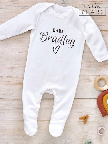 Little Years Personalised Babys First Name 100% Cotton White Sleepsuit (AB8607) | £16