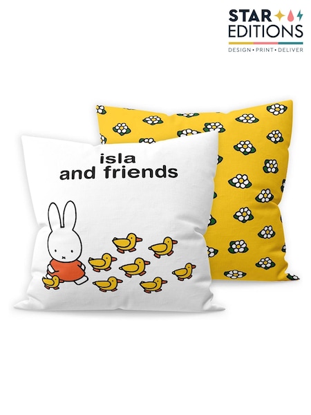 Star Editions Personalised Miffy and Friends Yellow/White 100% Cotton Cushion (AC1650) | £25