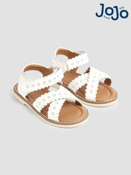 JoJo Maman Bébé White Cross-Over Leather Sandals (AC8317) | £24 - £26