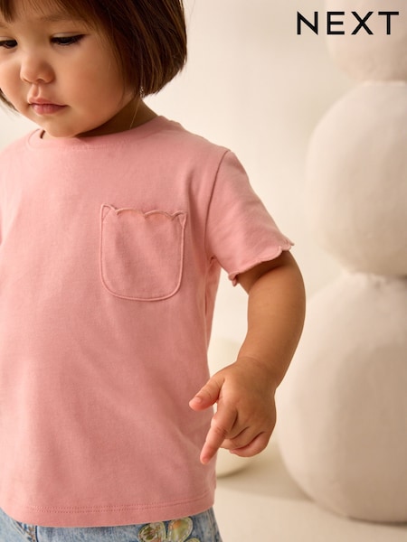 Pink 100% Cotton Print Short Sleeve Scallop T-Shirt (3mths-7yrs) (AD8240) | £4 - £6
