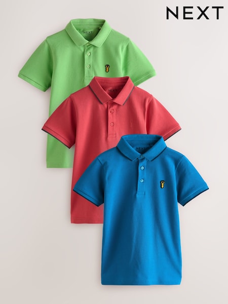 Red/Green/Blue Short Sleeve Polo Shirts 3 Pack (3-16yrs) (AK3653) | £21 - £36