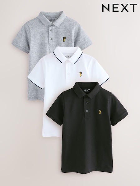 Black/White/Grey Short Sleeve Polo Shirts 3 Pack (3-16yrs) (AK3656) | £21 - £36