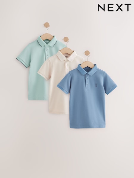 Mineral Green/Blue/Stone Short Sleeve Polo Shirts 3 Pack (3-16yrs) (AK3657) | £21 - £36