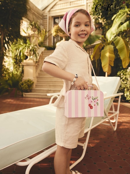 Cath Kidston Pink/Cream Cherry Stripe Kids Suitcase Cross-Body Bag (AL8260) | £45