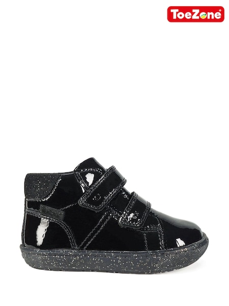 ToeZone Riley Girls Crinkle Patent Rip Tape Black Boots (AM3690) | £30 - £35
