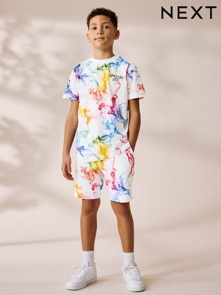 White/Multi Bright Regular Fit Graphic Short Sleeve T-Shirt and Shorts Set (3-16yrs) (AN2873) | £19 - £27