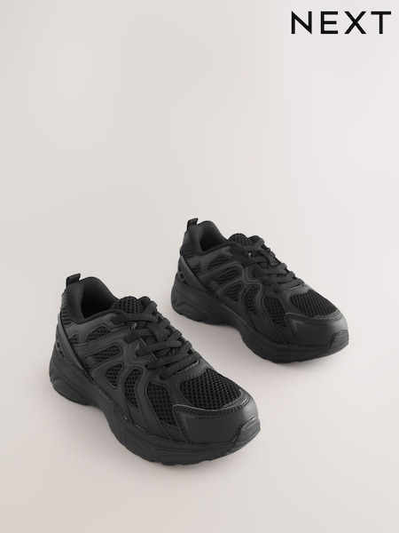Black Mesh Lace Up School Trainers (AP6612) | £26 - £33
