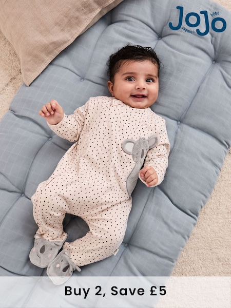 JoJo Maman Bébé White Footed Appliqué Zip Sleepsuit (AT2048) | £21 - £22