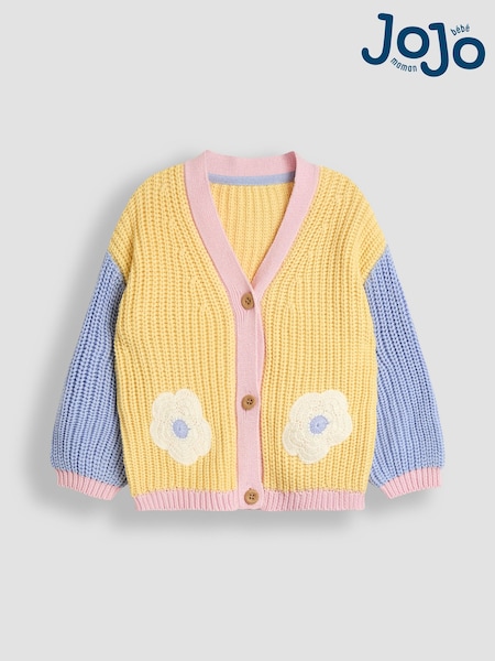 JoJo Maman Bébé Yellow Daisy Crochet 100% Cotton Cardigan (AU5380) | £26 - £29