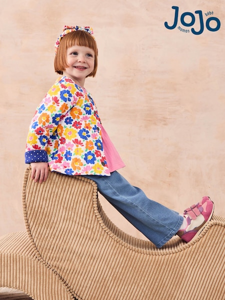 JoJo Maman Bébé Fuchsia Floral Quilted Reversible 100% Cotton Jacket (AU5704) | £27 - £30