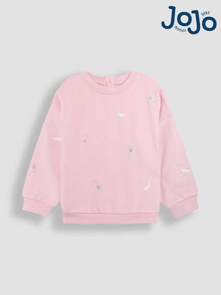 JoJo Maman Bébé Pink Duck Embroidered Crew Neck Sweatshirt (AU5715) | £24 - £27