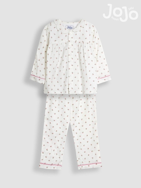 JoJo Maman Bébé Cream Rose Print Classic Woven Pyjamas (AU8054) | £21