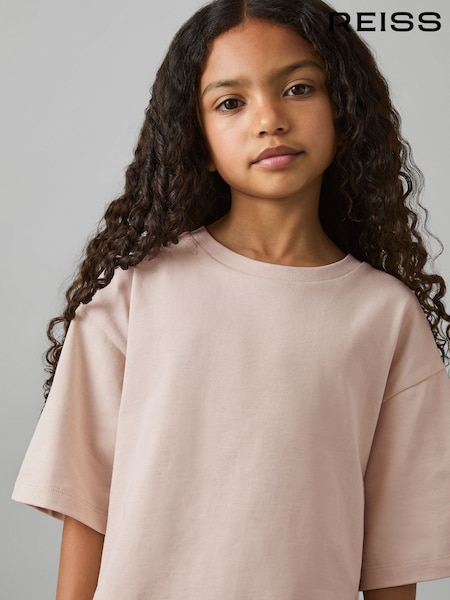 Reiss Pink Cassy 9-13 yrs Oversized Cotton Crew-Neck T-Shirt (AU9697) | £17