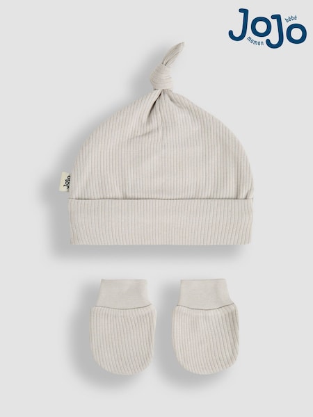 JoJo Maman Bébé Grey Baby Cotton 2-Piece Hat and Mittens Set (AV1788) | £9.50