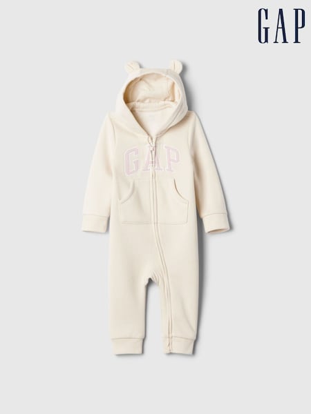 Gap Beige Logo Zip Hooded All in One (Newborn - 24mths) (AV6536) | £25