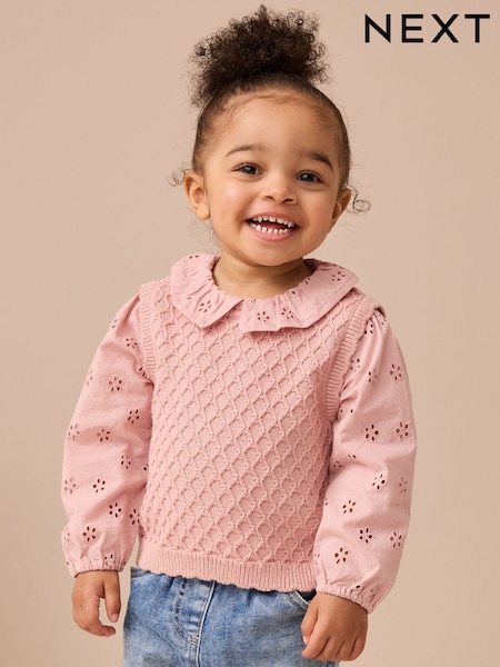 Pink Mock Layer Knit Jumper (3mths-7yrs) (AV7973) | £16 - £20