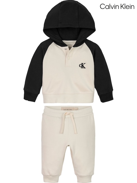 Calvin Klein Cream Stretch Cotton Hoodie And Joggers Set (AY1468) | £90
