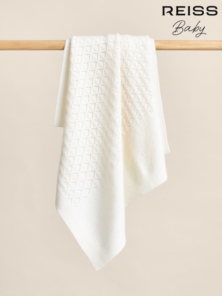 Reiss Ivory Lou 100% Cashmere Pointelle-Knit Blanket (AY7745) | £120