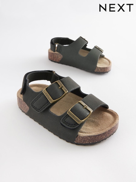 Black Standard Fit (F) Double Buckle Cushioned Footbed Sandals (C36862) | £14 - £17