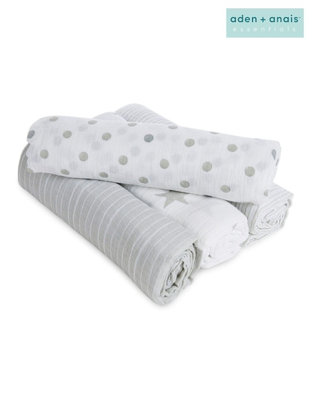 Aden & Anais Grey Essentials Muslin 100% Cotton Blankets 4 Pack (C46587) | £35
