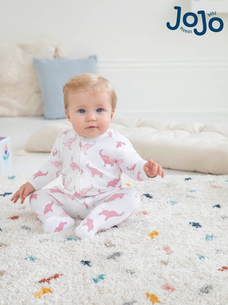 JoJo Maman Bébé Pink Elephant Print Zip Cotton Baby Sleepsuit (C76956) | £21