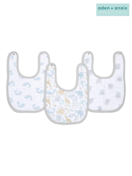 aden + anais White Essentials 100% Cotton Baby Muslin Snap Bibs 3 Pack (C81120) | £13