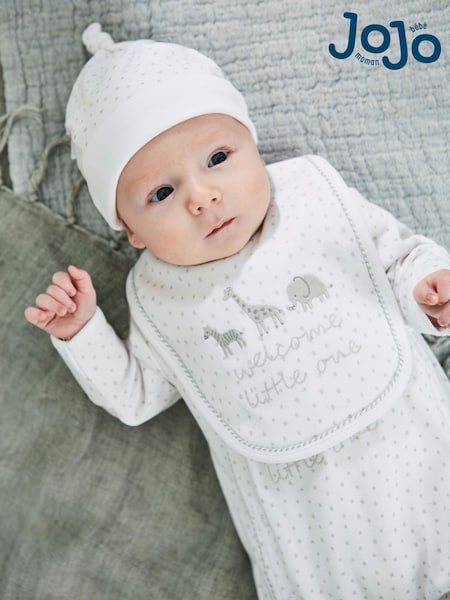 JoJo Maman Bébé White Welcome Little One Embroidered Bib (C91046) | £6
