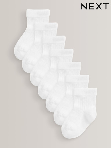 White 7 Pack Rib Baby Socks (0mths-2yrs) (D67450) | £8