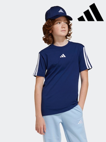 adidas Blue Essentials 3 Stripes 100% Cotton T-Shirt (E38240) | £13