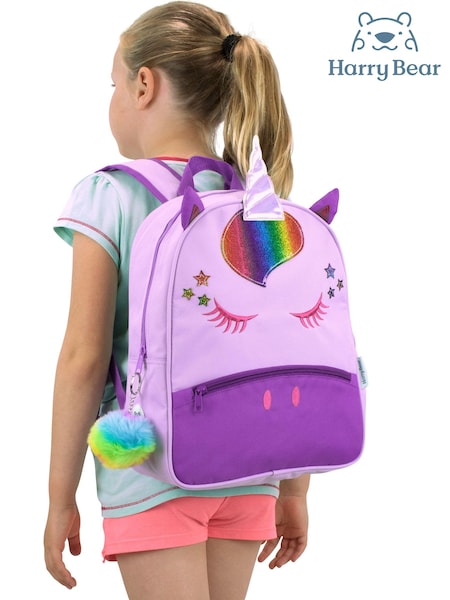 Harry Bear Purple Unicorn Backpack with Pom Pom Keyring (E40604) | £19