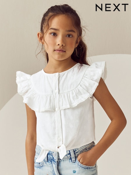 White 100% Cotton Tie Front Blouse (3-16yrs) (E47917) | £10 - £15