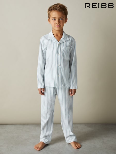 Reiss Airforce Blue/White Stripe Cohen Set 9-13 yrs Brushed-Cotton Striped Pyjama Set (E67994) | £32