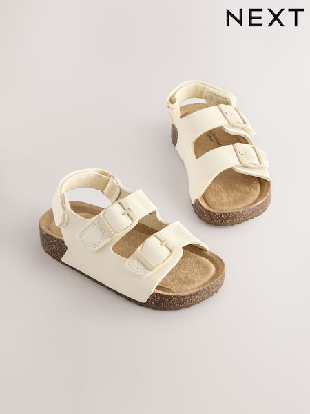 White Standard Fit (F) Double Buckle Cushioned Footbed Sandals (E72670) | £14 - £17