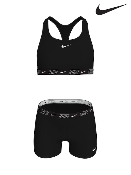 Nike Black Logo Tape Racerback Bikini Shorts Set (E88591) | £26