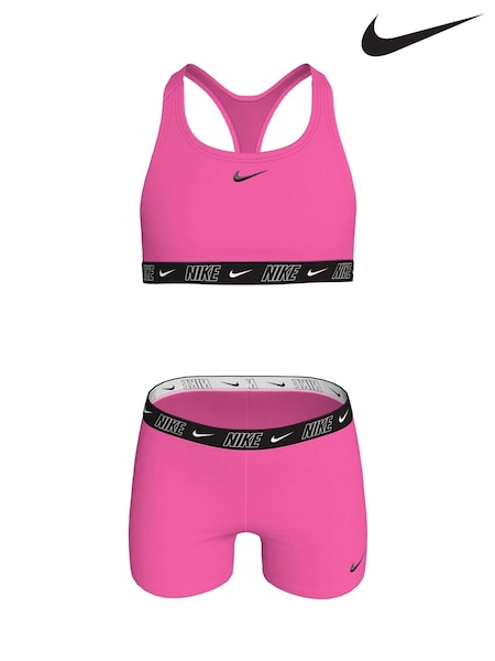 Nike Pink Logo Tape Racerback Bikini Shorts Set (E88612) | £26