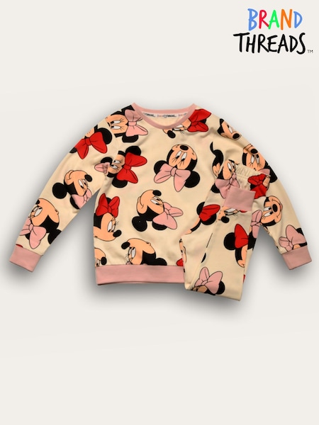 Brand Threads Natural Girls Disney Minnie Mouse 100% Cotton Pyjamas Set (E90267) | £16
