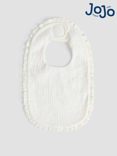 JoJo Maman Bébé White Cotton Muslin Frill Baby Bib (F00194) | £6