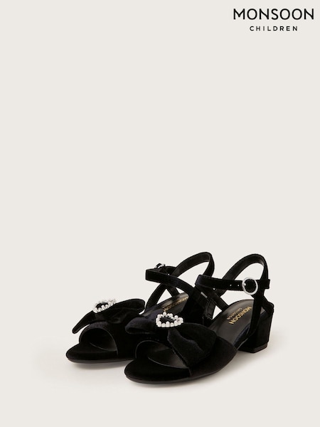 Monsoon Black Velvet Sling Back Bow Mini Heels (F14969) | £28 - £34