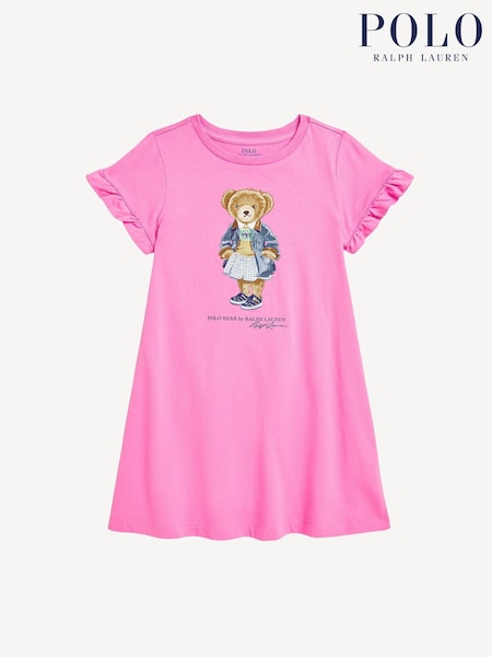 Polo Ralph Lauren Pink Girls Polo Bear Jersey Dress (F28462) | £89