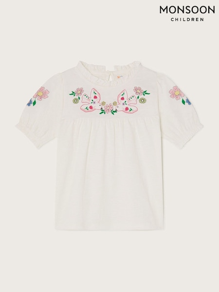 Monsoon Natural Dove Embroidered Short Sleeve 100% Cotton Blouses (F35808) | £14 - £20