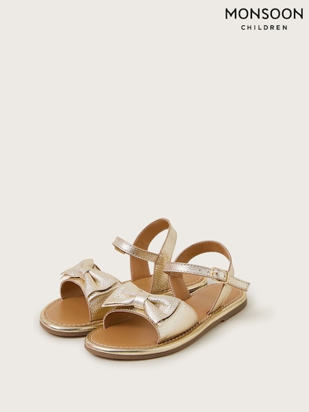 Monsoon Gold Leather Bow Sandals (F35878) | £24 - £28
